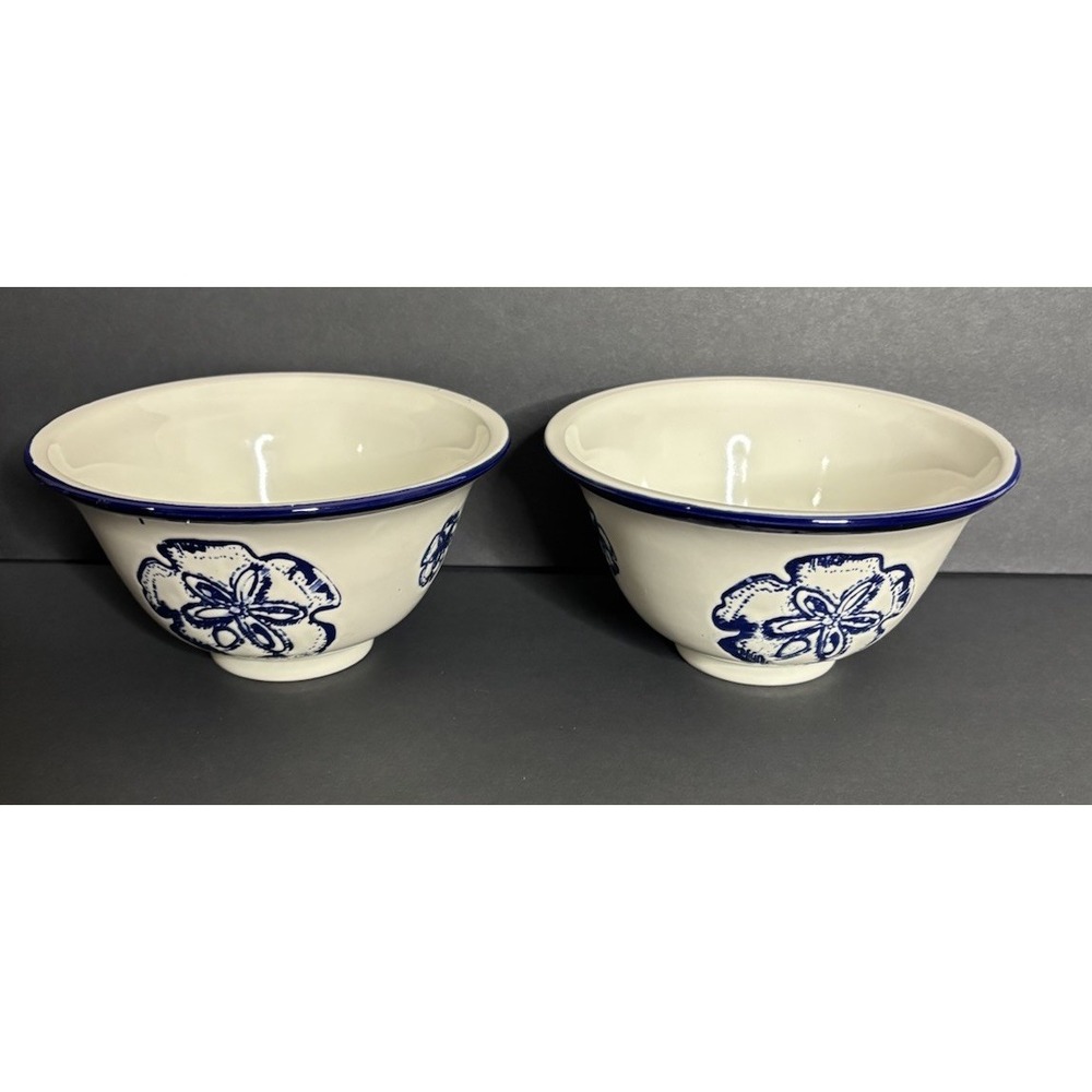 4 Blue Sky Under the Sea Cereal Bowls Heather Goldminc 2015 Blue White
